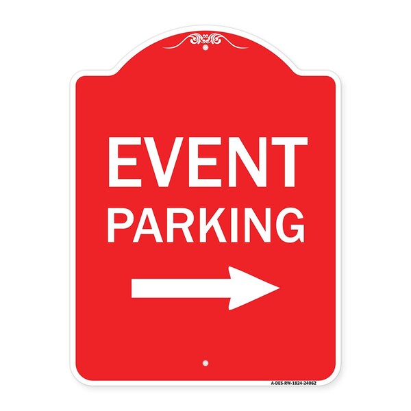 Event Parking W/ Left Right Arrow, Red & White Aluminum Architectural Sign, 18" x 24", RW-1824-24062